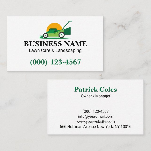 Simple Green Lawn Care & Landscaping Business Card (Front/Back)