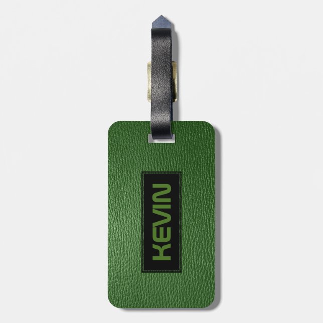 Simple Green leather Texture Black Accents Luggage Tag (Back Vertical)
