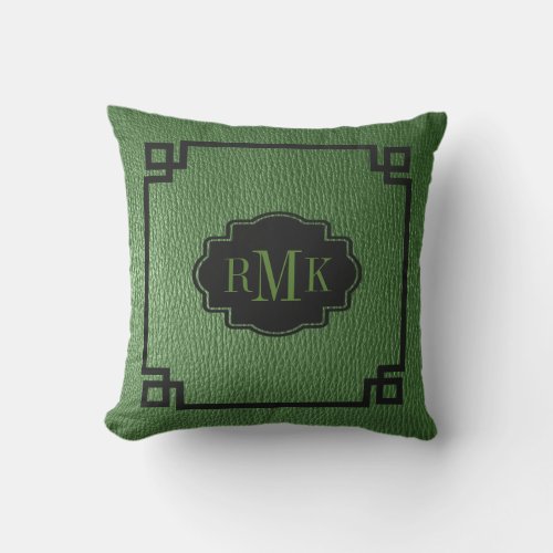 Simple Green Leather Texture Print Black Frame Outdoor Pillow