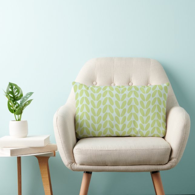 Simple Green Leaves Blue Lumbar Pillow (Chair)