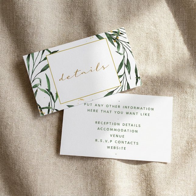 Simple green leaves, details wedding enclosure card (Simple green leaves, details wedding enclosure card.)
