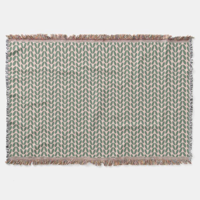 Simple Green Leaves Pastel Pink Throw Blanket (Front)