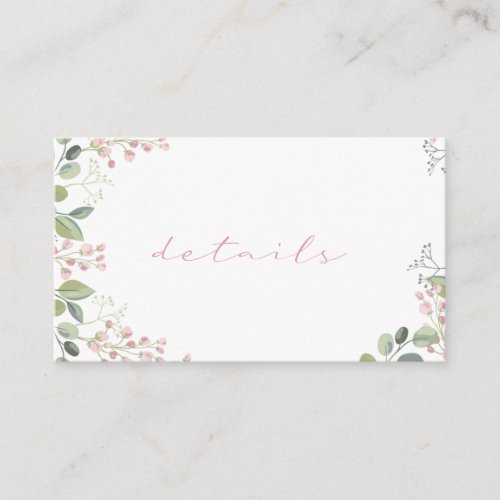 Simple green leaves pink flowers details wedding enclosure card