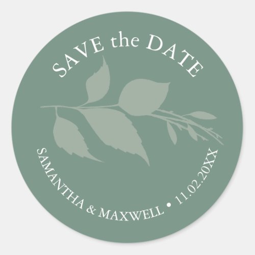 Simple Green Leaves Save The Date Classic Round Sticker