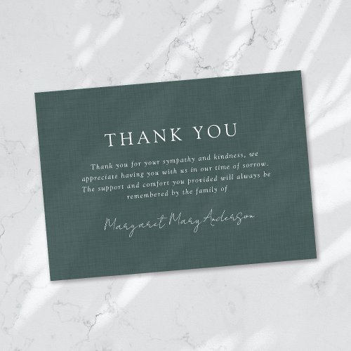 Simple Green Linen Effect Funeral Sympathy Thank You Card