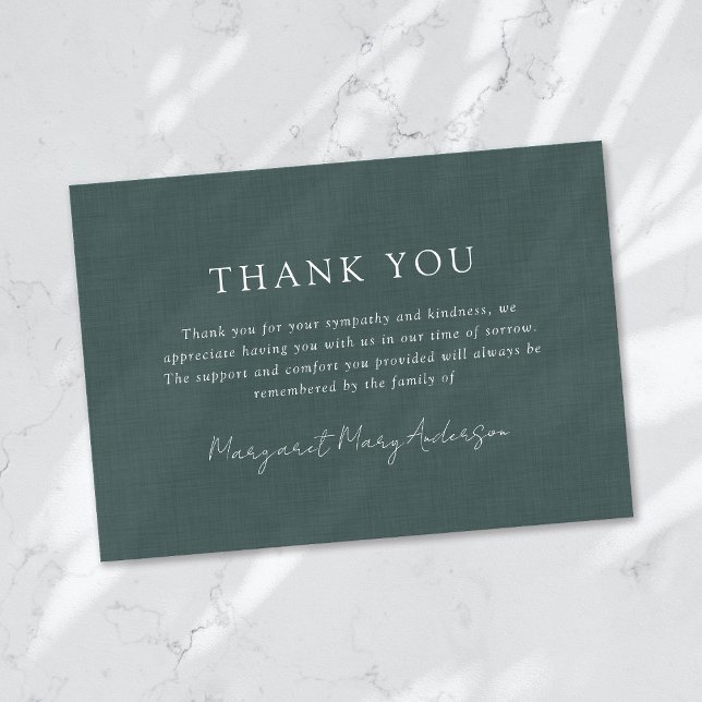 Simple Green Linen Effect Funeral Sympathy Thank You Card (Creator Uploaded)