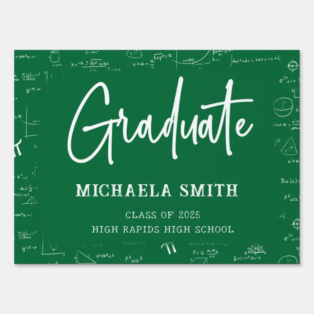Simple Green Math Graduation  Sign (Front)