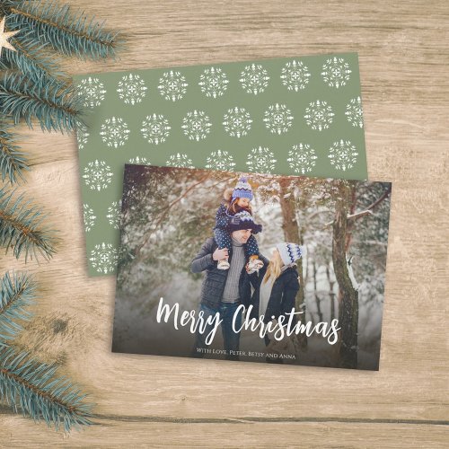 Simple Green Merry Christmas One Photo  Holiday Card