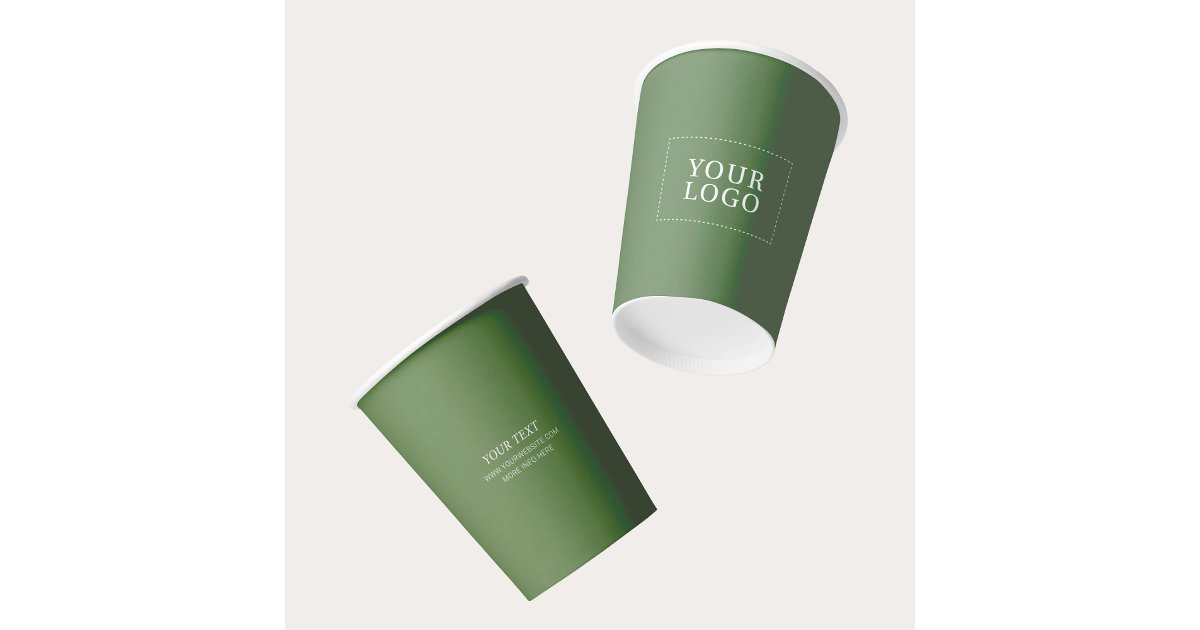 Simple Green Minimal Business Logo Custom Paper Cups | Zazzle