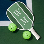 Simple Green Minimalist Monogrammed  Pickleball Paddle<br><div class="desc">Simple and elegant Hunter green monogrammed pickleball paddle. This pickleball paddle is in Hunter green with a centre accent colour of dark sage green. Within the accent colour is where your monogram initials will appear in white. The monogram initials will appear on the front and back of the pickleball paddle....</div>