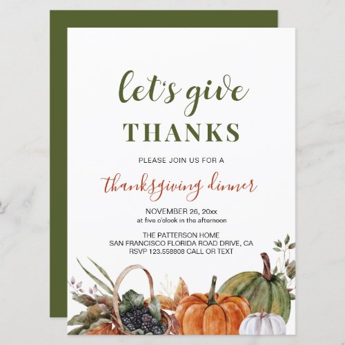 Simple Green Minimalist Thanksgiving Dinner Invitation