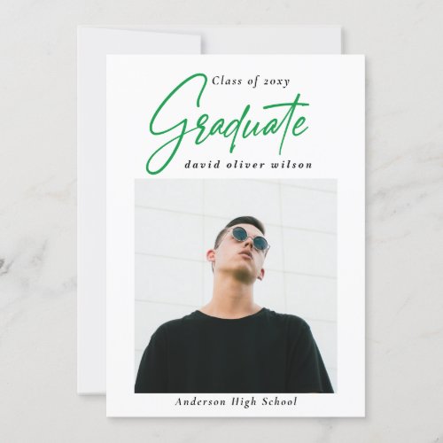 Simple Green Modern Minimal 2 Photo Graduation   Invitation