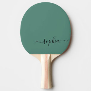 Simple Green Modern Script Monogram Name Ping Pong Paddle