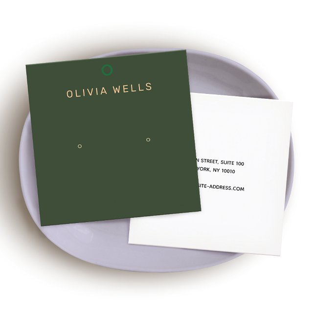Simple Green Modern Stud Earring Square Display Business Card (Creator Uploaded)