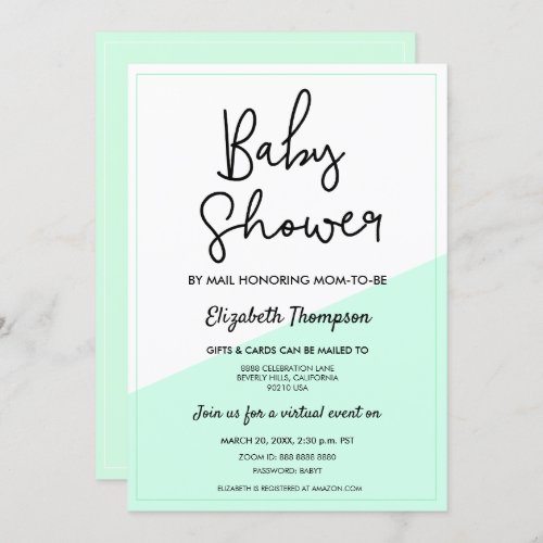 Simple Green Modern Virtual Baby Shower by Mail Invitation