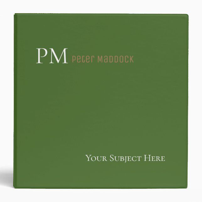 Simple Green Monogrammed 3 Ring Binder (Front)