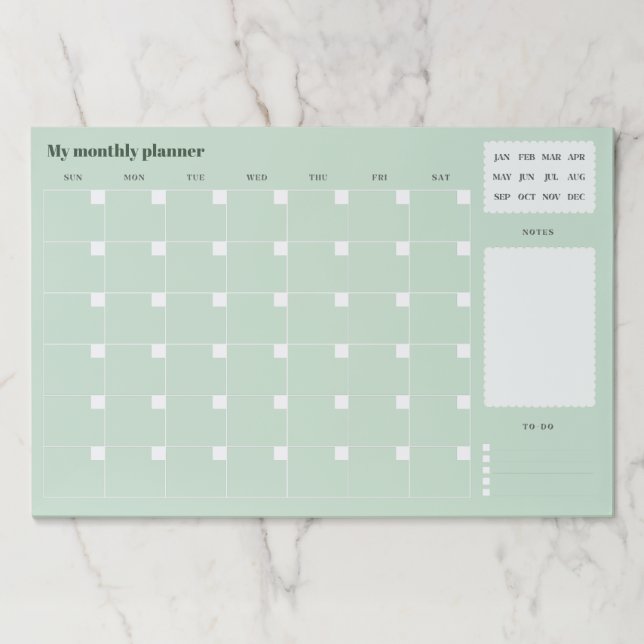 Simple Green Monthly Planner Paper Pad (Front)