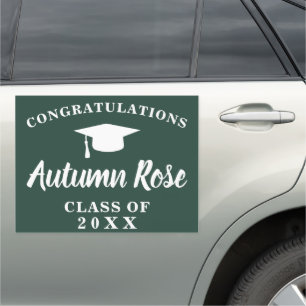 Simple Green Mortar Board Modern Graduation Car Magnet