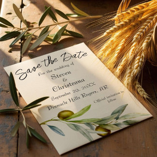 Simple Green Olive Branch Watercolor Save The Date