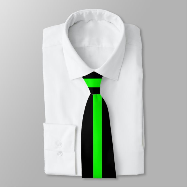 Simple Green on Black Striped Neck Tie (Tied)