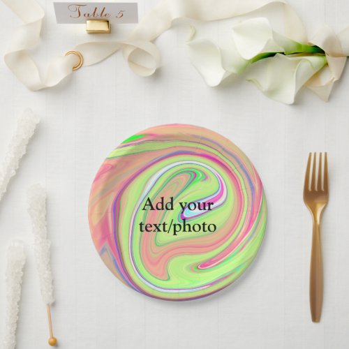Simple green orange watercolor add your text name  paper plates