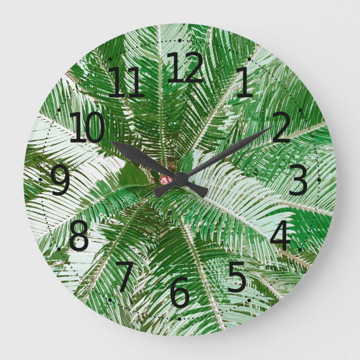 Simple Green Palm Leaves Artwork | Wall Clock | Zazzle