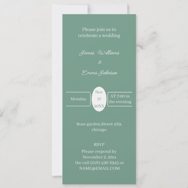 Simple Green Personalised Wedding invitation (Front)