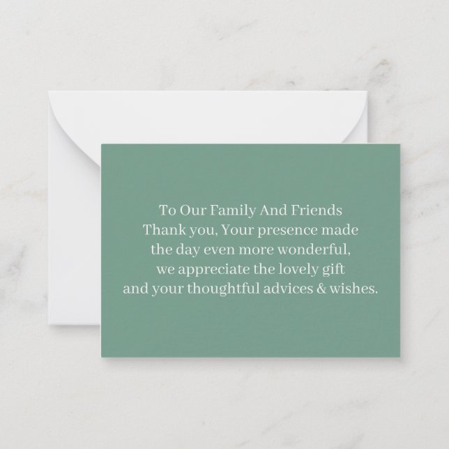 Simple Green Personalised Wedding Thank You Note Card (Back)
