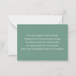 Simple Green Personalised Wedding Thank You Note Card