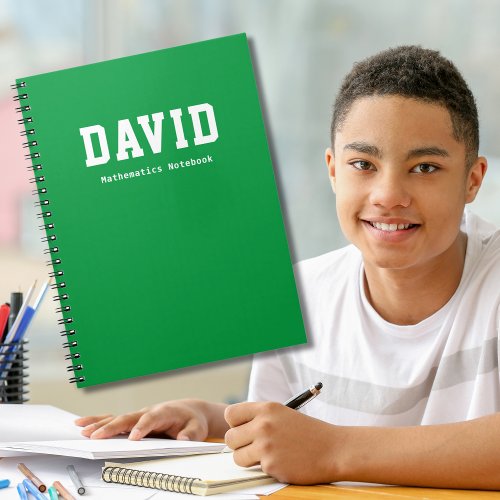 Simple Green Personalized School Subject Notebook