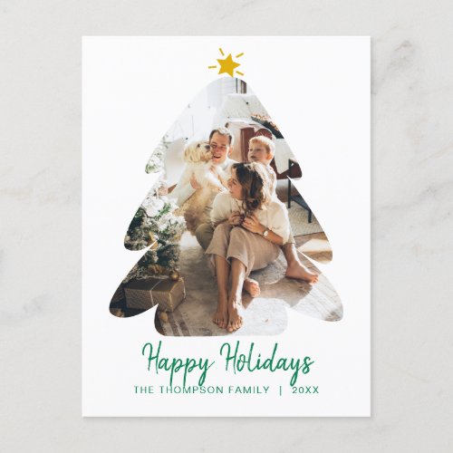 Simple Green Photo Christmas Tree Happy Holidays Postcard