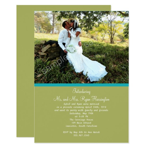 Simple Green Photo Wedding Reception Only Invites