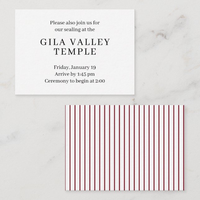 Simple Green Pinstripes Temple Sealing Invitation (Front/Back)
