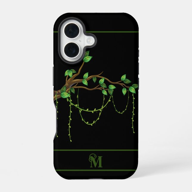 Simple Green Plant, Monogramed Initial  Iphone Case (Back)