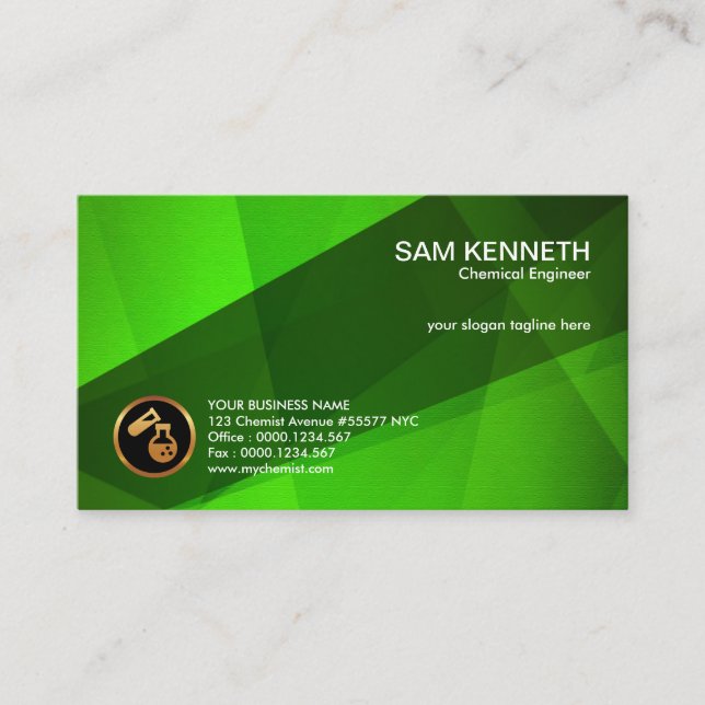 Simple Green Polygonal Crystal Shades Chemist Business Card (Front)