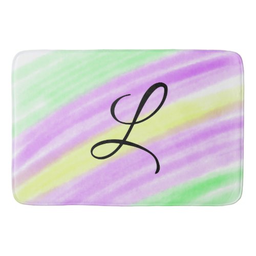 Simple green purple watercolor add your monogram n bath mat