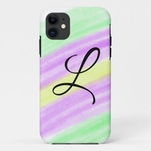 Simple green purple watercolor add your monogram n iPhone 11 case