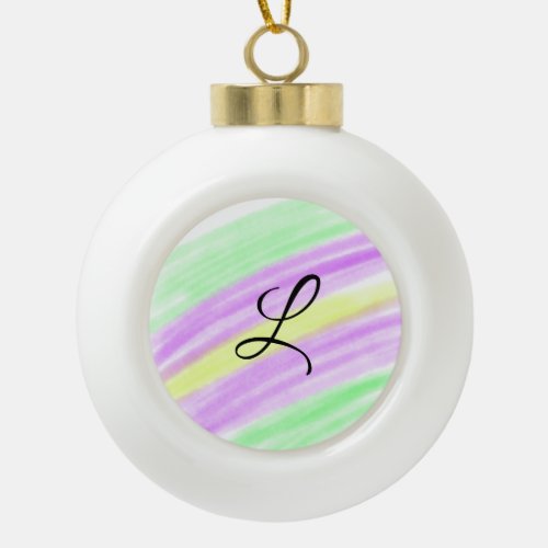 Simple green purple watercolor add your monogram n ceramic ball christmas ornament