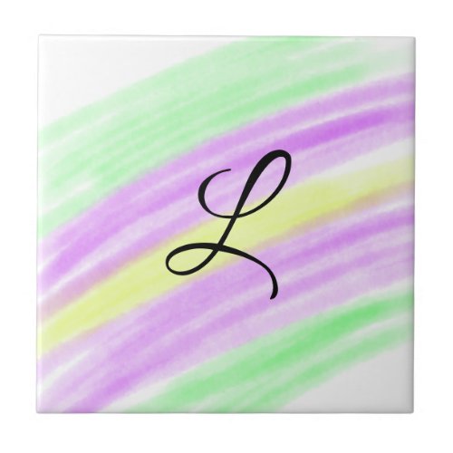 Simple green purple watercolor add your monogram n ceramic tile