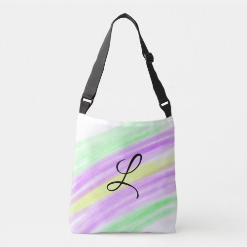 Simple green purple watercolor add your monogram n crossbody bag