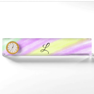 Simple green purple watercolor add your monogram n desk name plate