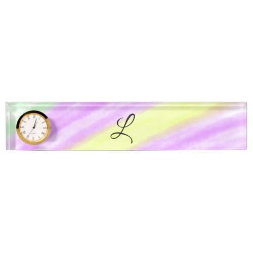 Simple green purple watercolor add your monogram n desk name plate