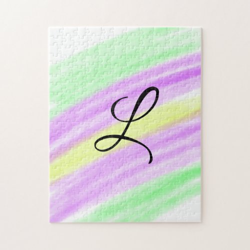 Simple green purple watercolor add your monogram n jigsaw puzzle