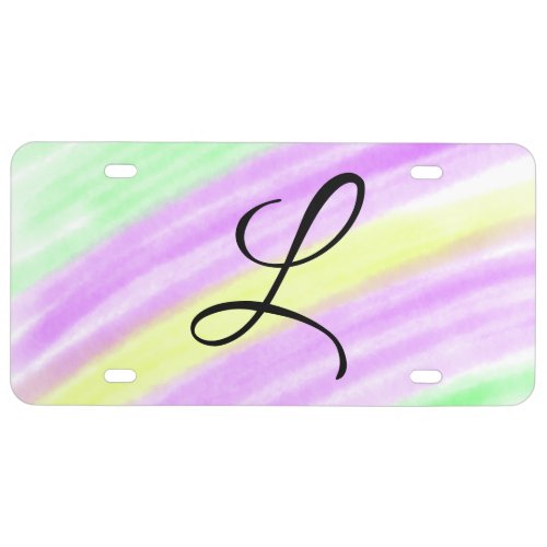 Simple green purple watercolor add your monogram n license plate