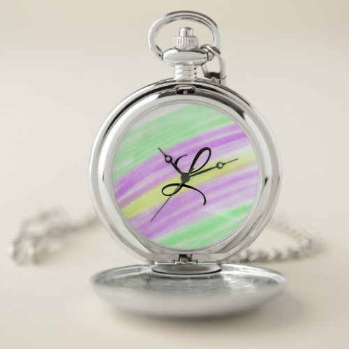 Simple green purple watercolor add your monogram n pocket watch