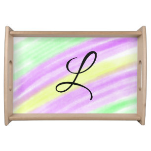 Simple green purple watercolor add your monogram n serving tray
