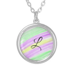 Simple green purple watercolor add your monogram n silver plated necklace