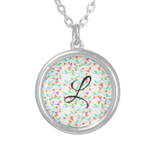 Simple green purple watercolor add your monogram n silver plated necklace