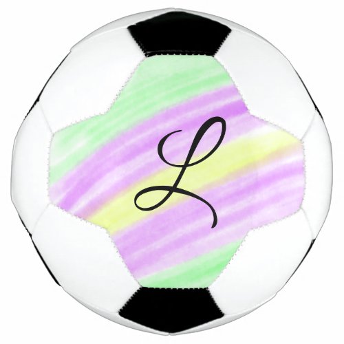 Simple green purple watercolor add your monogram n soccer ball