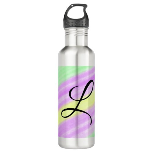 Simple green purple watercolor add your monogram n stainless steel water bottle